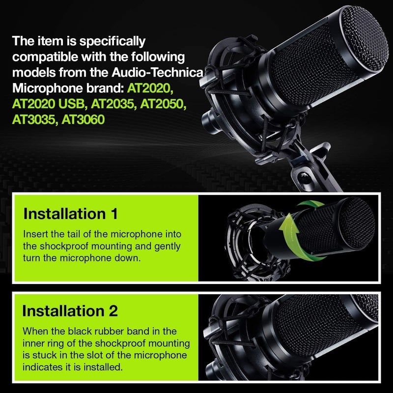 Etour AT2020 Microphone Shock Mount with Pop Filter, [Custom Built for audio technica Mic] Anti-Vibration Suspension Shockmount Holder Clip Compatible with AT2020USB+ AT2035 ATR2050 AT3035 AT3060 - Image 5